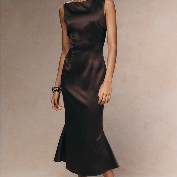 PrettyLittleThing Chocolate Satin Dress - Picture 1 of 5